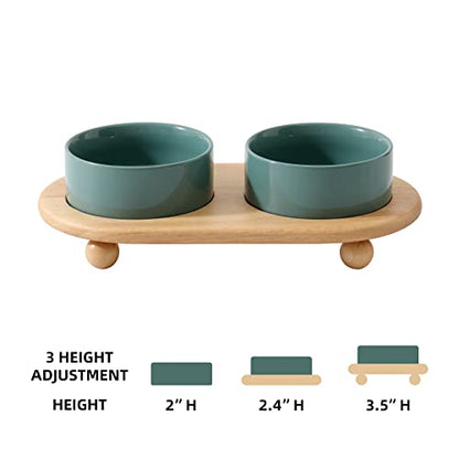 Havniva Raised Cat Bowls Water Bowl 5.1” Elevated Ceramic Cat Food and Water Bowl Whisker Friendly Pet Food Bowls for Indoor Cats, Wide Cat Water Dish Prevent Whisker Fatigue Non Slip Cat Feeder - color: 2 x Bowl + Stand - Dark Green