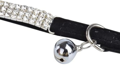 CHUKCHI Soft Velvet Safe Cat Adjustable Collar Bling Diamante with Bells,11 inch for Small Dogs and Cats (Black - 2 Pack) - color: Black - 2 Pack