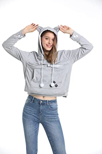 ALYC Unisex Hoodies Pet Holder Cat Dog Kangaroo Pouch Carries Pullover with Cat Printing Sweatshirt (Light Grey, S) - color: Light Grey, size: Small