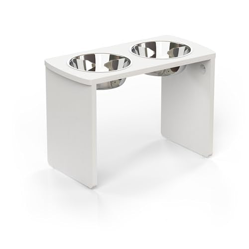 Elevated Dog Bowls, Waterproof Raised Dog Bowl for Medium & Large Dogs, HIPS Poly Lumber Stand with 2 Stainless Steel Bowls, Indoor & Outdoor Use (13'' Tall–68 oz Bowl, White) - color: White, size: X Large: 13'' Tall-68oz Bowl