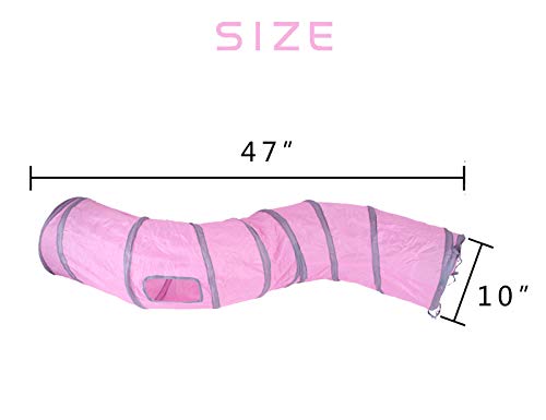 iCAGY Cat Tunnel for Indoor Cats Interactive, Rabbit Tunnel Toys, Pet Toys Play Tunnels for Cats Kittens Rabbits Puppies Crinkle Pop Up 47" Shape S - color: Pink