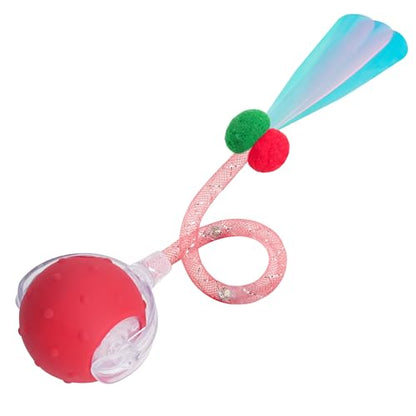 Interactive Cat Toys Ball for Indoor Cats, 2025 New Generation Automatic Moving Ball Toy with Elastic Mesh Tail, Chirping & Obstacle Avoidance and Motion Activated, Red【Rechargeable】 - color: Red
