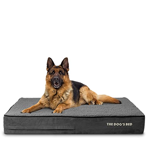 The Dog’s Bed Orthopedic Memory Foam Dog Bed for XL Dogs, Waterproof Washable Cover, Anti-Slip Base, Calming Surface – CertiPUR-Certified Foam, Grey Plush, 6 Inch Thick - color: Grey Plush, size: XL Beds (6" deep)
