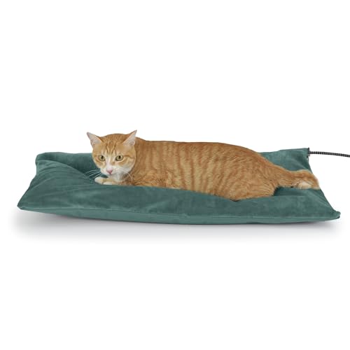 Outdoor Heated Cat Bed, Soft Pet Heating Pad with Steel-Wrapped Cord, Outside Pet Warmer for Feral Cats and Dogs, 27.5" x 15.7", 50 Watts - color: Green, size: 27.5"L x 15.7"W