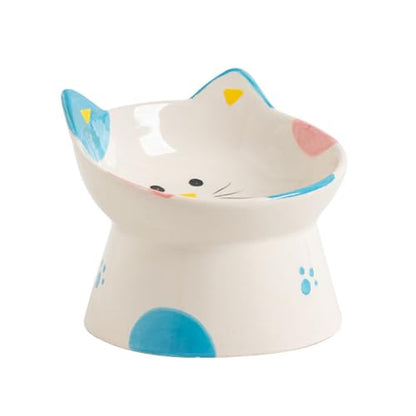 Ceramic Raised Cat Bowls, Anti Vomiting and Protect Pets' Spines for Indoor Cats Whisker Friendly Pet Feeder for Cats Puppies (Blue) - color: Blue