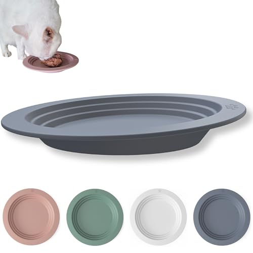 EcoLeo Whisker Friendly Cat Food Dish, Platinum Silicone, CKD, LFGB Certified Non-Toxic, Anti Whisker Fatigue, Low Profile, Shallow, Non Slip, Cat Dog Kitten Feeding Dish_Grey - color: Grey