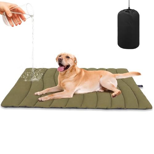 BINGPET Outdoor Travel Dog Bed for Large/Medium Dogs,Portable Waterproof Camping Mat with Carry Bag,Foldable Outside Bed,Machine Washable Indoor Pet Mat for Small,Medium and Large Dogs 26"x43" - color: Green, size: L: 26*43in
