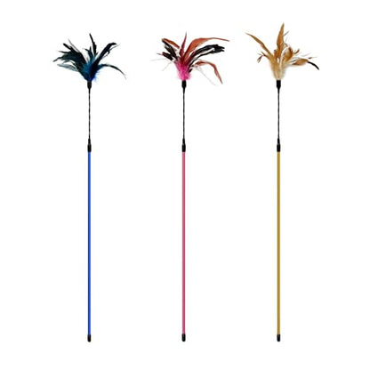 TTcat 3 PCS 22.8” Extra Long Cat Wand Toys Natural Feather Teaser Stick Toys,Interactive Toys for Indoor Cat and Kitten.