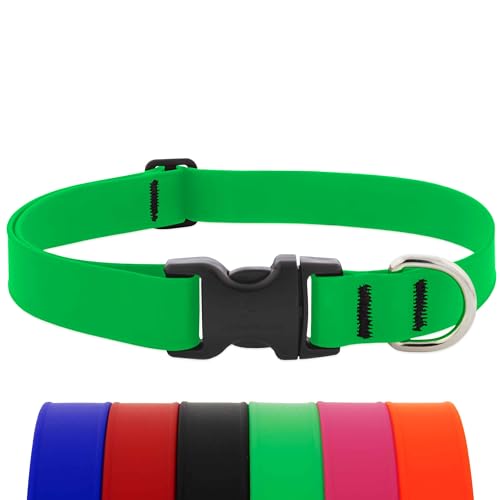 LupinePet Waterproof Splash Dog Collar, Neon Green, 1-inch Wide, adjusts 16-28", Made with BioThane - color: Neon Green, size: Large: Adjusts from 16 to 28 in, 1-in wide