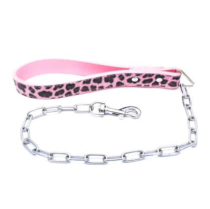 28 inch Length Heavy Duty Dog Chain Lead Leash Leather Handle for Large & Medium Size Dogs Walking,Traffic Training and Traveling (Leopard) - color: Leopard