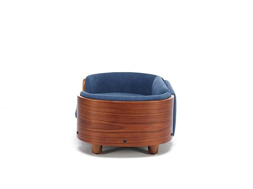 HomSof 26.38" Scandinavian Style Elevated Dog Cat Bed Pet Sofa with Solid Wood Legs and Bent Wood Back with Velvet Cushion,Small Size，Navy+Brown - color: Navy+Brown, size: 26.4"L x 16.1"W x 9.8"Th