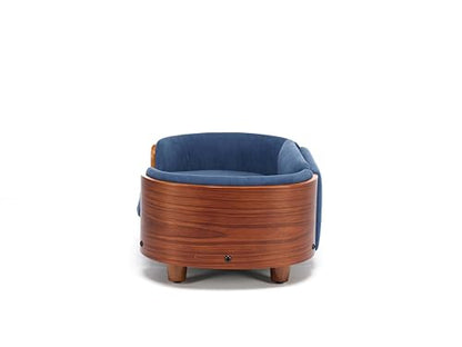 HomSof 26.38" Scandinavian Style Elevated Dog Cat Bed Pet Sofa with Solid Wood Legs and Bent Wood Back with Velvet Cushion,Small Size，Navy+Brown - color: Navy+Brown, size: 26.4"L x 16.1"W x 9.8"Th