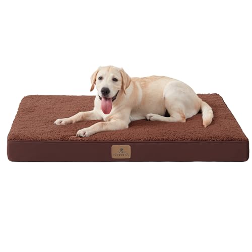 Bedfolks Orthopedic Dog Bed for Extra Large Dogs - Egg Foam Dog Crate Bed with Removable Waterproof Cover, Pet Bed Mat Suitable for Dogs and Pets Up to 100 lbs (44 x 32 x 3.5 inches, Brown) - color: Brown, size: 44.0"L x 32.0"W x 3.5"Th