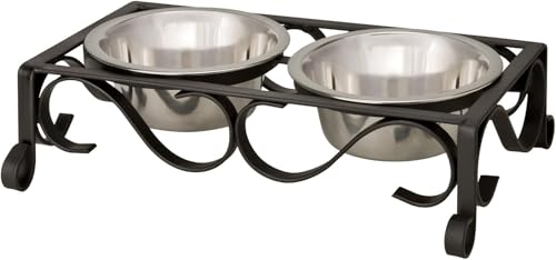 Loving Pets Elevated Dog Bowls – Raised Stainless Steel Dog Bowls with Steel Stand – Non-Skid, No Spill Feeder for Small, Medium & Large Dogs – Easy to Clean, Durable Raised Dog Feeding Station - color: Matte Black, size: 2 Quarts