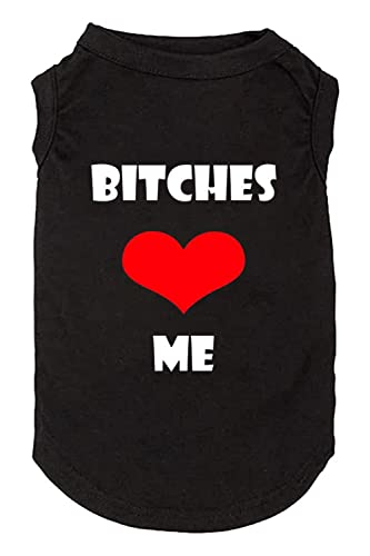 Dog Clothes Puppy T Shirt Vest Soft and Light-Weight for Small Large Dogs with 'Bitches Love ME' Slogan Prining Pet Apparel(Small,BC-Black01) - color: BC-Black01, size: Small
