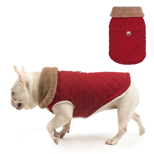 BEAUTYZOO Winter Dog Vest Coat with Harness Built in, Warm Puppy Jacket for Small Medium Dogs, Lightweight Cold Weather Small Dog Coat, Fleece Puffer Vest Windproof Snowproof Pet Clothes, Wine Red L - color: Red, size: L (Back: 17",Chest: 26")