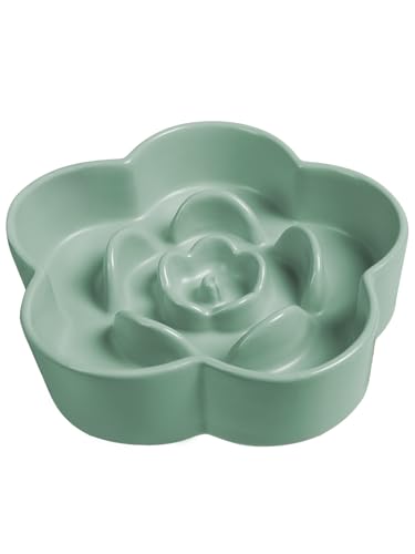 Ceramic Slow Feeder Dog/Cat Bowl, Anti-Choking Food Bowl, 8" 11.3oz for Medium, Large Breeds, Plum Puzzle Design, Non-Slip Silicone, Dishwasher and Microwave Safe, Green - color: Green