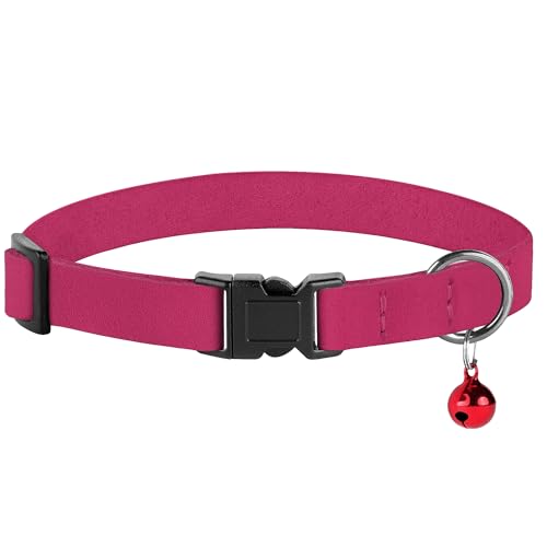 Breakaway Cat Collar Leather with Removable Bell - 13 Colors Available - Soft Adjustable Girl Boy Safety Lightweight Pet Kitten Collars Pink Brown Blue Green Red Orange Black (Pink) - color: Pink