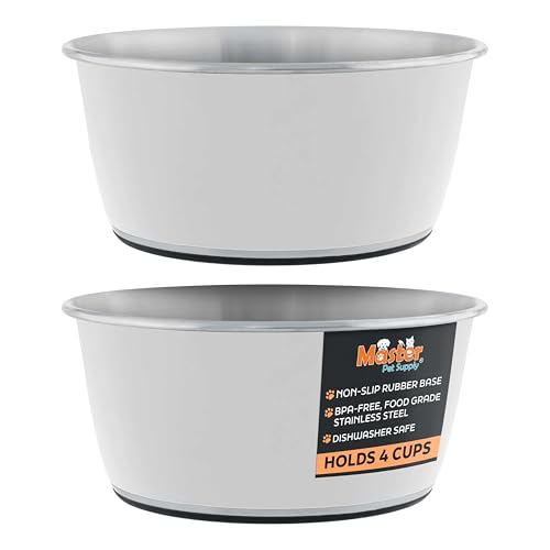Master Pet Supply Stainless Steel Dog Bowls Set of 2 (32 Oz Each) with Non-Slip Rubber Base - Bone White - Basic Dog Food Bowl Water & Food Bowls for Small Medium Large Dogs & Cats, Metal Dish - color: Bone White, size: 4 Cups (32 oz) 2 Pack