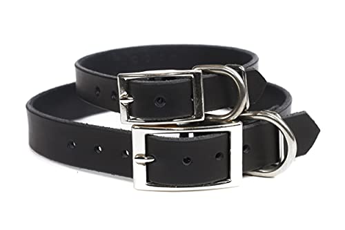 Handmade Personalized Bridle Leather Dog Collar, Engraved Stainless Steel Nameplate (Black) - color: Black