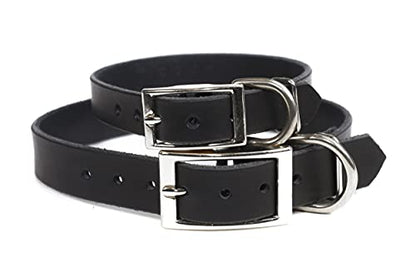 Handmade Personalized Bridle Leather Dog Collar, Engraved Stainless Steel Nameplate (Black) - color: Black