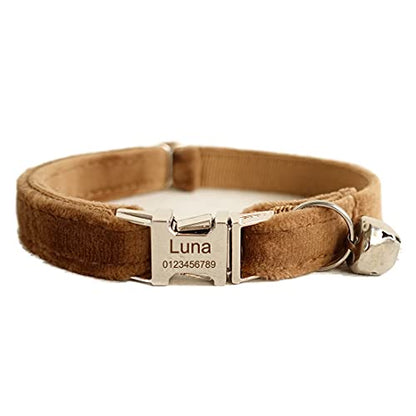Cat Collar Personalized with Name Phone Number Engraved,Customized with Bell for Small Dogs Puppy Kitten - color: Brown, size: S (6"-10")