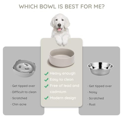 SPUNKYJUNKY 13.5OZ Ceramic Dog and Cat Bowl, Modern Cute Weighted Food Water Bowl for Replacement Grey (2 Pack) - color: Grey, size: 1.7 CUPS × 2