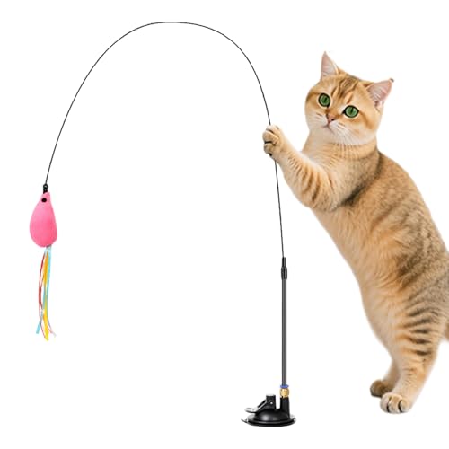 Suction Cup Cat Toy - Teaser Wand, 1 Interactive Spring Stick for Solo Games, Adhesive Base with Lure, Home Accessory, Playful Tool for Living Rooms, Apartments and Corners - color: mouse