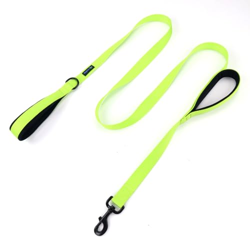 Wagtime Club Double Handle Dog Leash, 6ft Long Heavy Duty Dog Leash with Paded Traffic Handles for Extral Control and Training, Dual Handles Leads, Large Medium Small Dogs (Neon Green) - color: Neon Green