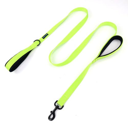 Wagtime Club Double Handle Dog Leash, 6ft Long Heavy Duty Dog Leash with Paded Traffic Handles for Extral Control and Training, Dual Handles Leads, Large Medium Small Dogs (Neon Green) - color: Neon Green