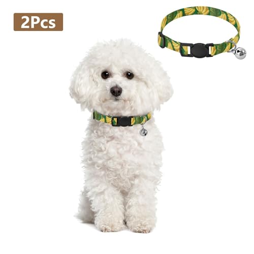 Tropical Banana Leaf Puppy Collar 2 Pack Lightweight Pet Collar for Cats and Dogs Adjustable 10.6 to 17.1 Inches - color: Tropical Banana Leaf