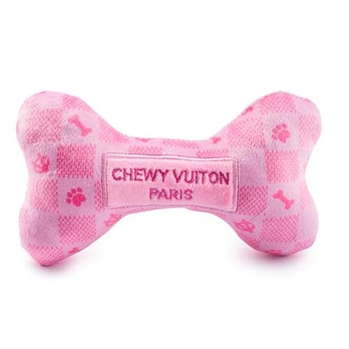 Haute Diggity Dog Chewy Vuiton Bone Plush Squeaky Dog Toy, Soft Durable Designer-Inspired Stuffed Puppy Chew Toys for Small & Medium Dogs, Machine-Washable (Pink Checker) Large - color: Pink Checker Bone, size: Large