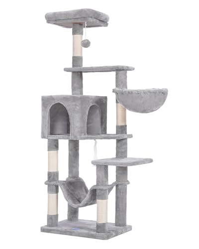 Hey-brother Cat Tree with Large Hammock, Multi-Level Cat Tower for Indoor Cats, Cat Condo with Sisal-Covered Scratching Posts and Top Perch, Light Gray MPJ050W - color: Light Gray