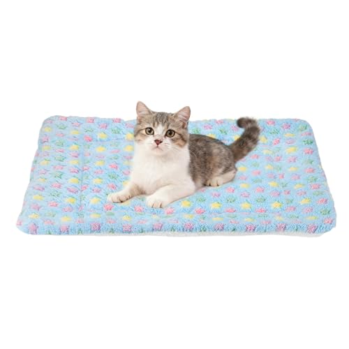 Dog Cat Bed Mat, Soft Coral Fleece Pet Cushion Pad with Cute Star Print, Warm Washable Pet Bed 23x18 Inches, (Blue), Intended for Medium Small Dog Cat - color: Blue, size: 23x18 inch