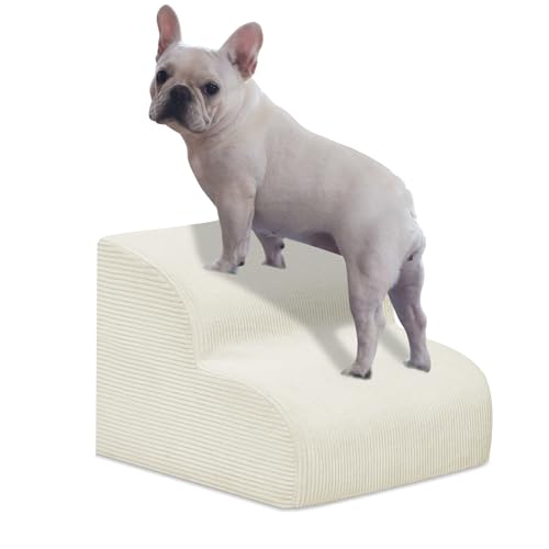 Mesa Lemon Dog Stairs & Steps for High Beds, 2 Steps High Density Foam Waterproof Dog Ramp for Small Dogs and Cats, Pet Stairs with Washable Cover for Bed, Couch, Sofa and Car, Beige (H: 11.8") - color: Beige, size: 2-Step 11.8"H