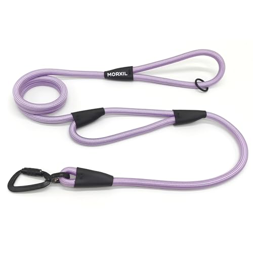 Rope Dog Leash with Two Handles, 6 Foot Heavy Duty Dog Leash with Aviation Aluminum Auto Locking Carabiner, Strong Nylon Pet Lead for Small, Medium, Large Dogs (Purple, 6FT-Two Handle) - color: Purple, size: 6 Foot Two Handle