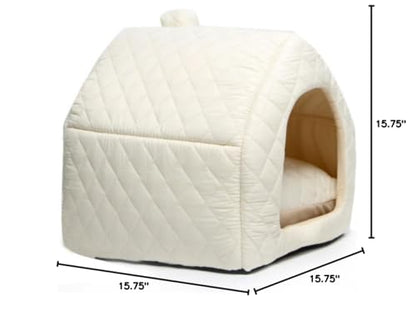 2-in-1 Indoor Cat House & Bed - Cozy Animal Cave & Tent for Large Cats & Small Dogs, Removable Washable Pillow Cushion Included(White) - color: White