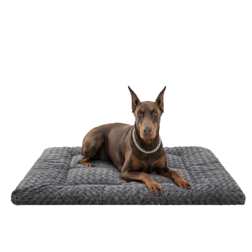 Washable Dog Bed Reversible Dog Beds for Crate Soft Fluffy Kennel Pad Anti-Slip Pet Sleeping Mat for Large Jumbo Medium Small Dogs (Grey, 53.00" x 36.00" x 1.50") - color: Grey, size: 53.00" x 36.00" x 1.50"