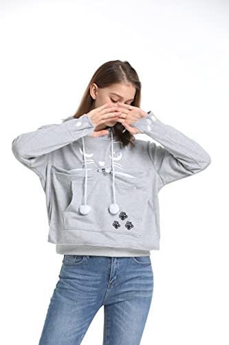 ALYC Unisex Hoodies Pet Holder Cat Dog Kangaroo Pouch Carries Pullover with Cat Printing Sweatshirt (Light Grey, S) - color: Light Grey, size: Small