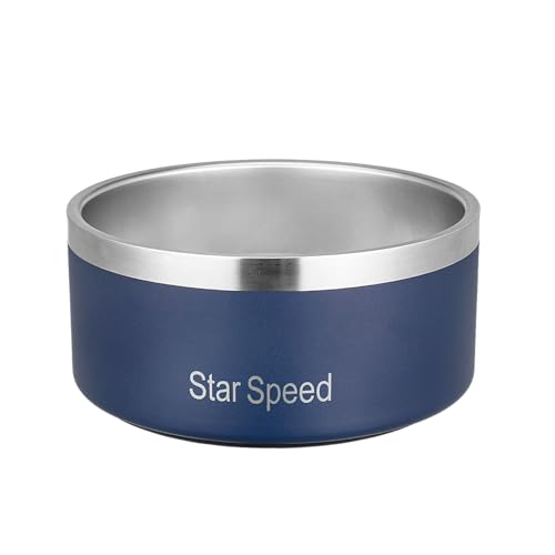 StarSpeed Stainless Steel Dog Bowl. Large Dog Water Bowl with Rubber Bottom, Drop Resistant, Keeps Cold, Holds 8 Cups (64oz, Navy Blue) - color: Navy Blue, size: 64oz