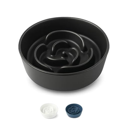 Ceramic Slow Feeder Dog Bowl for Small Dogs & Cats, 6 Inch Puzzle Pet Food Dish, Non-Slip Heavy Design, Helps Reduce Fast Eating, Bloating & Indigestion, Dishwasher Safe (Midnight Black) - color: Midnight Black