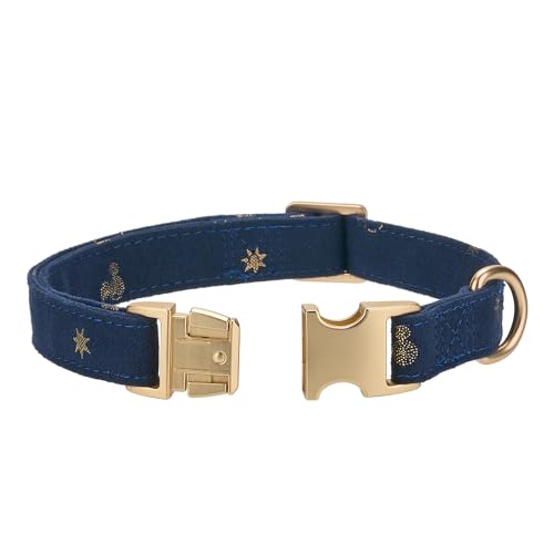 Cotton Fibric Dog Collar with High Grade Metal Buckle, for Small Dogs(Dark Blue,Small:10-15") - color: DK Blue, size: Small