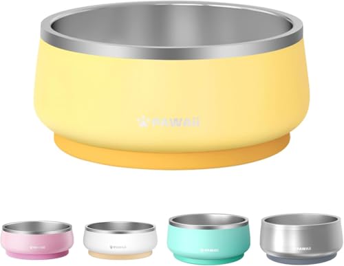 Pawaii Dog Bowl, 34 oz Double-Wall Stainless Steel Food and Water Bowl, Non-Slip Rubber Base, Dishwasher Safe, ID Tag Included, (1 Pack) - color: Cheese Yellow, size: 34oz