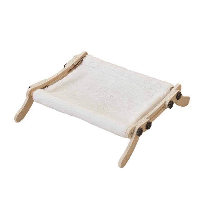 Cat Window Perch, No Screws Easy to Adjust & Assemble, Adjust Wooden Seat for Kitten Bedside Windowsill, Wooden Cats Furniture - color: White flannel