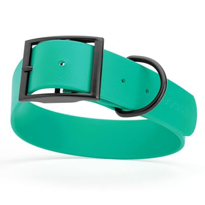 Dogline Biothane Waterproof Dog Collar Strong Coated Nylon Webbing with Black Hardware Odor- Proof for Easy Care Easy to Clean High Performance Fits Small Medium or Large Dogs, Teal