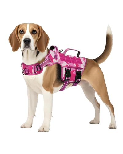 Tactical Dog Harness Medium Sized, Heavy Duty No Pull Dog Harness with Handle, Easy On and Off Service Dog Vest with Molle System, Reflective Pet Vest for Walking Hiking Training - color: Pink Camo, size: M(Neck:17-23",Chest:22-32"),35-50 lbs