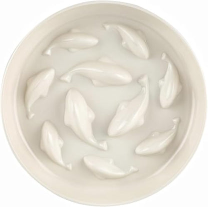 Slow Feeder Bowl for Cats and Small Dogs,Cilkus Fish Pool Design, Fun Interactive Bloat Stop Puzzle Feeder Bowl Healthy Eating Diet Made of Melamine Food Grade Material (White(Melamine)) - color: White(Melamine)