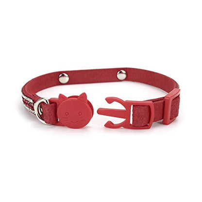 Mogoko Personalized Breakaway Cat Diamond Collar, Customized Bling Kitten Pet Collar with Engraved ID Name Plate and Bell（Red） - color: Red