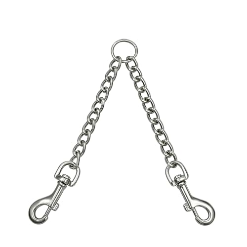 Double Dog Coupler Stainless Steel Leash Splitter Twin Lead Chain for Walking Two Dogs with Dual Swivel Hooks 16 Inch