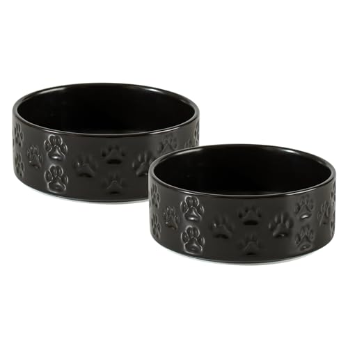 Ceramic Dog Bowl Set, 6.1" Dog Bowls with Anti-Slip Rings for Small Breed Dogs, 3.5 Cup Food and Water Bowls, Pet Dishes for Small-Sized Dogs, Microwave Safe (Double Bowls - Black, 6 inch) - color: Double Bowls - Black, size: S - 6 Inch